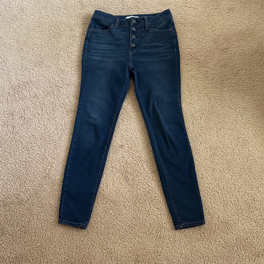 LC Lauren Conrad Dark Blue 4-Button Fly Super High Rise Skinny Jeans 4- EUC
